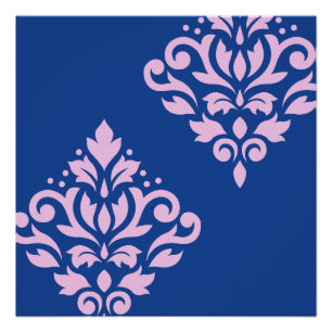 Scroll Damask Art I Pink on Blue Poster