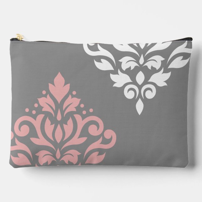 Scroll Damask Art I Pink White Grey Accessory Pouch (Front)