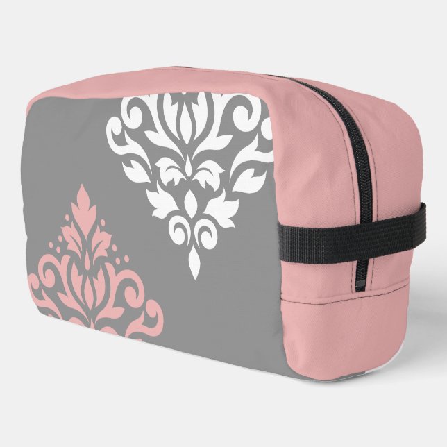 Scroll Damask Art I Pink White Grey Dopp Kit (Left Corner)
