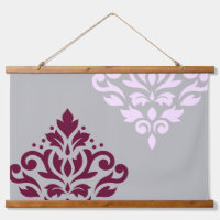 Scroll Damask Art I Plum Pink Grey