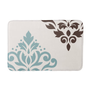 Scroll Damask Art I Teal Brown Cream Bath Mat