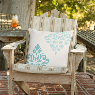 Scroll Damask Art I Teals on Cream Cushion