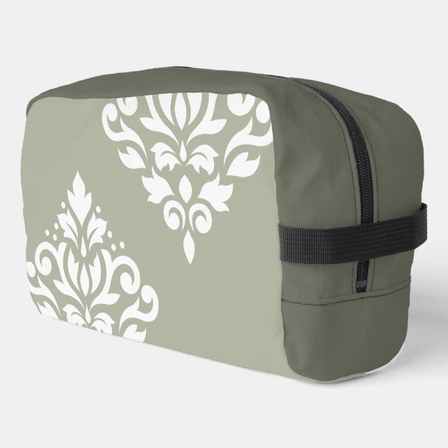 Scroll Damask Art I White on Green Dopp Kit (Left Corner)