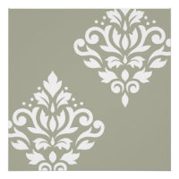 Scroll Damask Art I White on Green