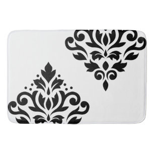 Scroll Damask Art Ib Black on White Bath Mat