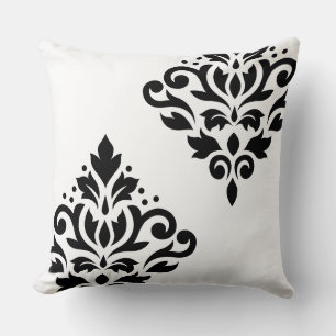 Scroll Damask Art Ib Black on White Cushion