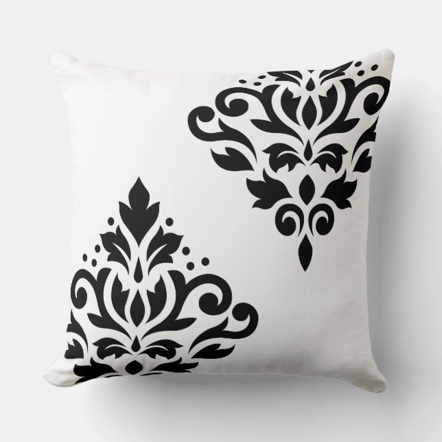 Scroll Damask Art Ib Black on White Cushion (Front)