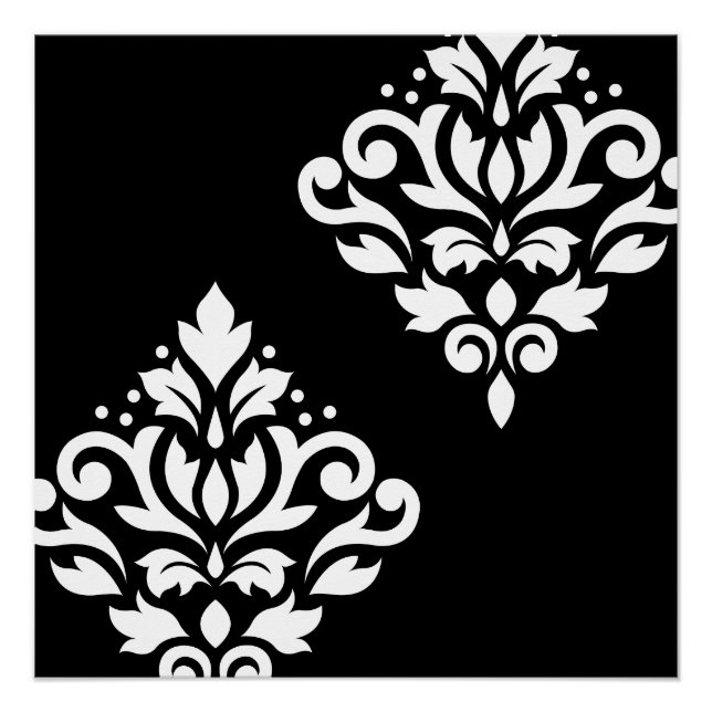 Scroll Damask Art Ib White on Black Poster (Front)