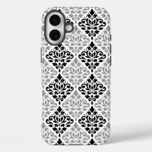 Scroll Damask Big Pattern Black Grey White iPhone 16 Plus Case
