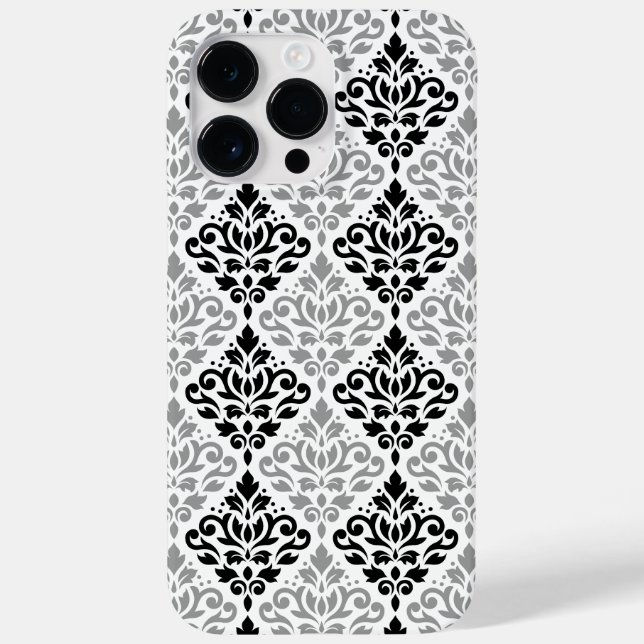 Scroll Damask Big Pattern Black Grey White Case-Mate iPhone Case (Back)