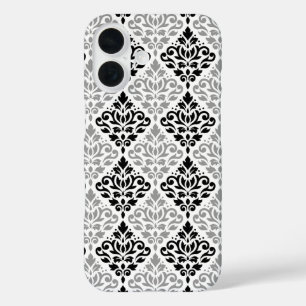 Scroll Damask Big Pattern Black Grey White iPhone 16 Case