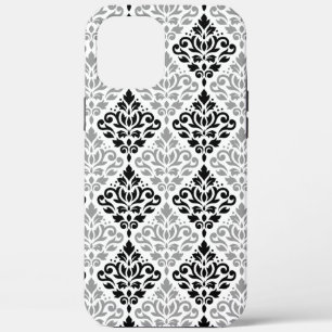 Scroll Damask Big Pattern Black Grey White iPhone 12 Pro Max Case