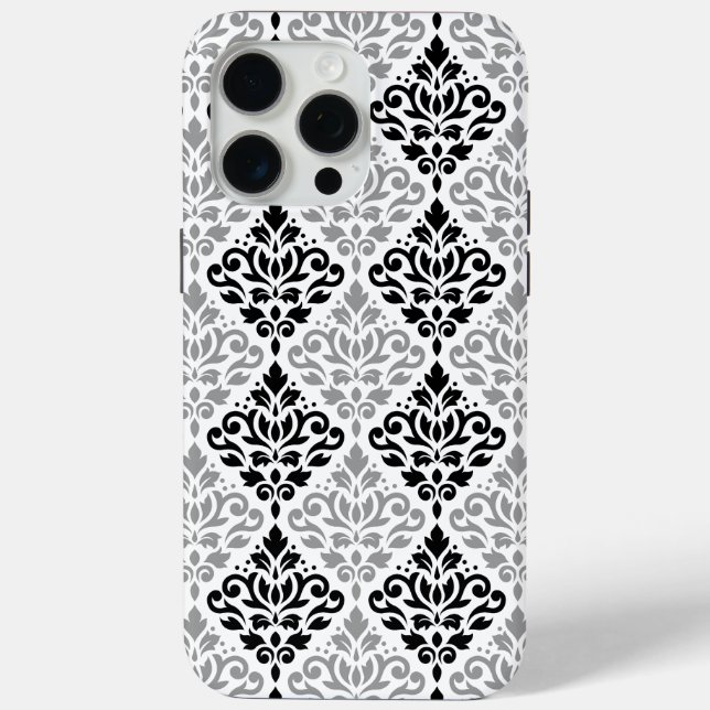 Scroll Damask Big Pattern Black Grey White Case-Mate iPhone Case (Back)