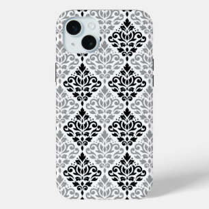 Scroll Damask Big Pattern Black Grey White iPhone 15 Mini Case