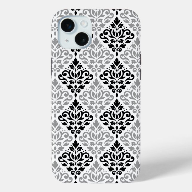 Scroll Damask Big Pattern Black Grey White Case-Mate iPhone Case (Back)