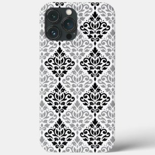 Scroll Damask Big Pattern Black Grey White iPhone 13 Pro Max Case
