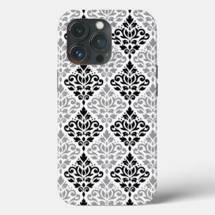 Scroll Damask Big Pattern Black Grey White iPhone 13 Pro Case