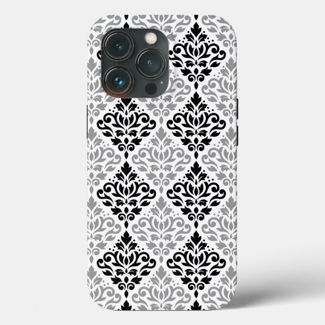 Scroll Damask Big Pattern Black Grey White Case-Mate iPhone Case (Back)