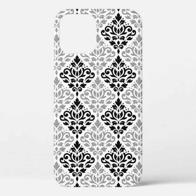 Scroll Damask Big Pattern Black Grey White Case-Mate iPhone Case (Back)