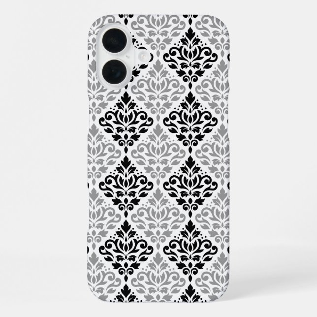 Scroll Damask Big Pattern Black Grey White iPhone Case (Back)