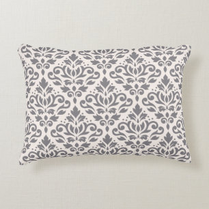 Scroll Damask Big Pattern Grey on Cream Decorative Cushion