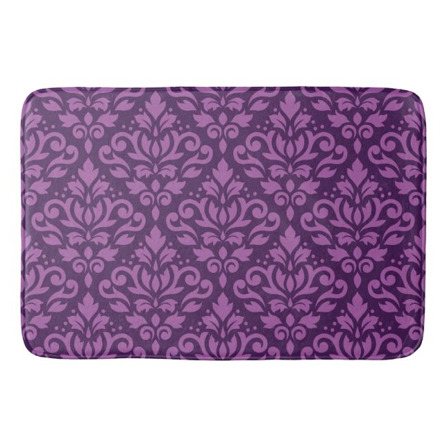 Scroll Damask Big Pattern Light on Dark Plum Bath Mat (Front)