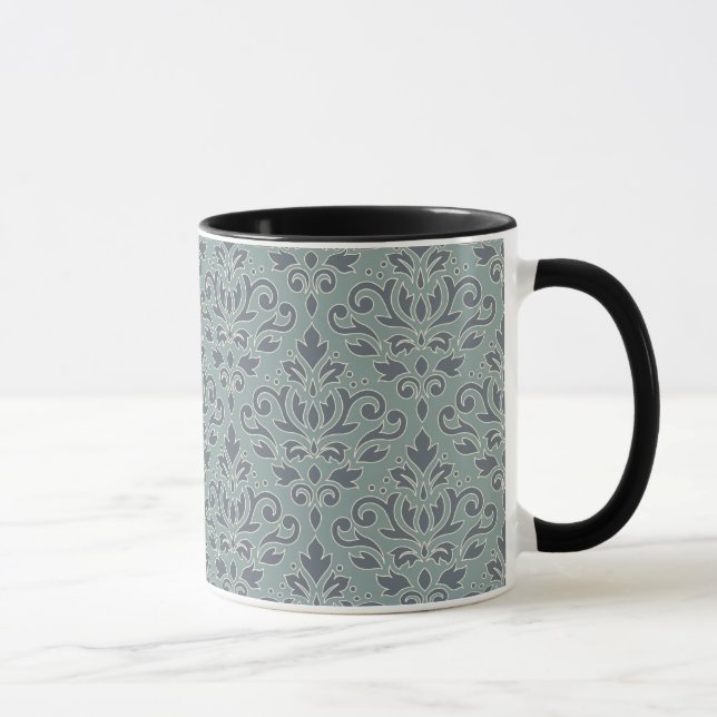 Scroll Damask Big Pattern (outline) Crm Blue Teal Mug (Right)