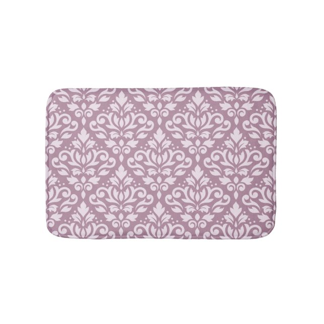 Scroll Damask Big Pattern Pink on Mauve Bath Mat (Front)