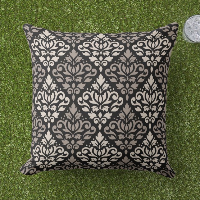 Scroll Damask Big Pattern Taupe Cream Black Cushion (Grass)