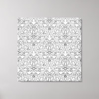 Scroll Damask Big Pattern White (Blk line) Grey