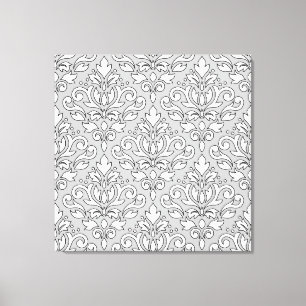 Scroll Damask Big Pattern White (Blk line) Grey Canvas Print