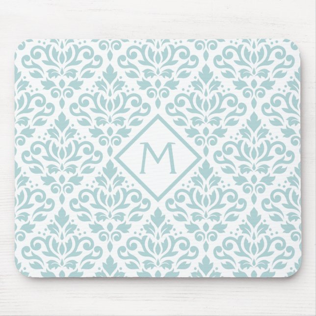 Scroll Damask Big Ptn DE Blue on Wt (Personalised) Mouse Pad (Front)