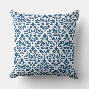 Scroll Damask Big Ptn Dk Blue on White Cushion