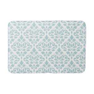 Scroll Damask Big Ptn Duck Egg Blue (B) on White Bath Mat