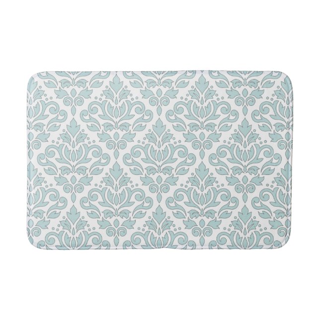Scroll Damask Big Ptn Grey Line Duck Egg Blue Wt Bath Mat (Front)