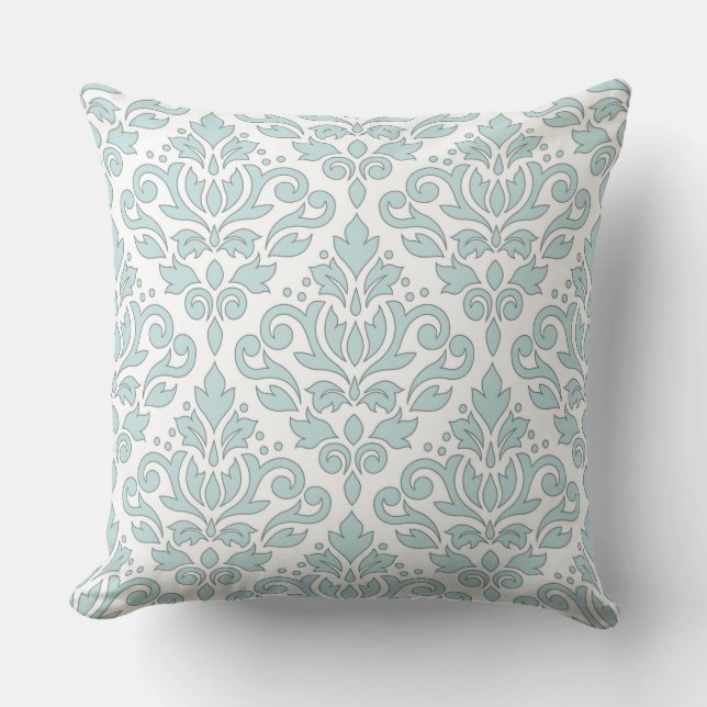 Scroll Damask Big Ptn Grey Line Duck Egg Blue Wt Cushion (Front)