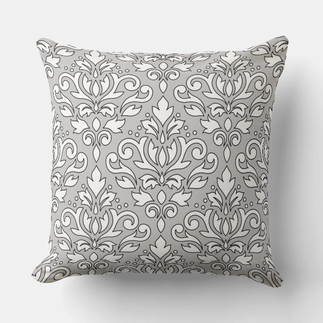 Scroll Damask Big Ptn White (Black line) Grey Cushion (Front)