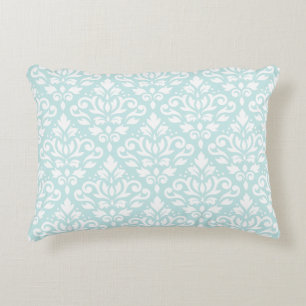 Scroll Damask Big Ptn White on Duck Egg Blue Decorative Cushion