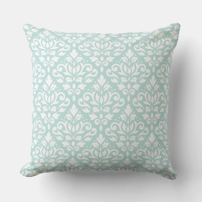 Scroll Damask Big Ptn White on Lt Teal Cushion (Front)
