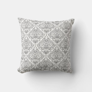 Scroll Damask Black on White Line Pattern Cushion