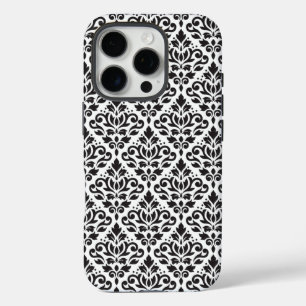 Scroll Damask Black on White Pattern iPhone 16 Pro Case