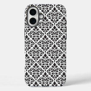 Scroll Damask Black on White Pattern iPhone 16 Plus Case