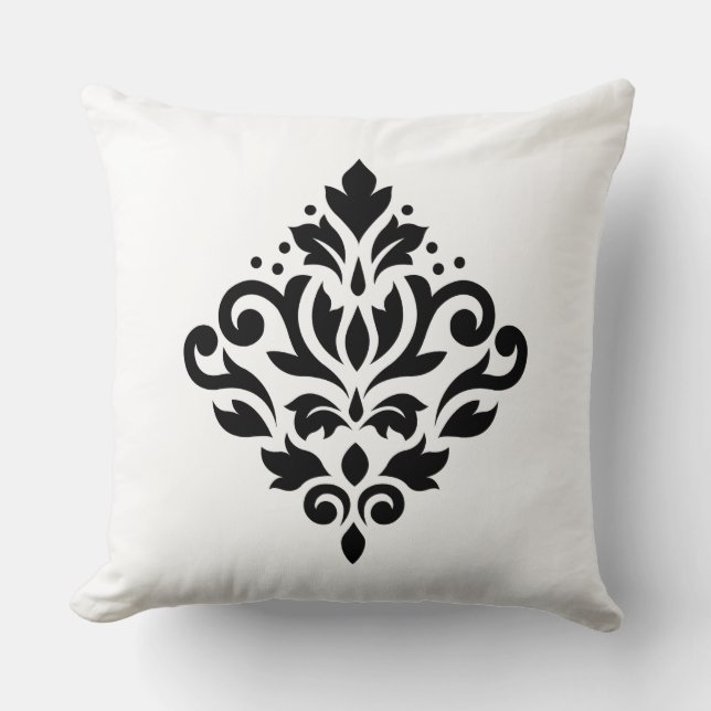 Scroll Damask Design Black Cushion (Front)