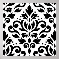 Scroll Damask Large Design Black on White