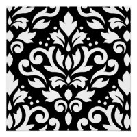 Scroll Damask Large Design White on Black