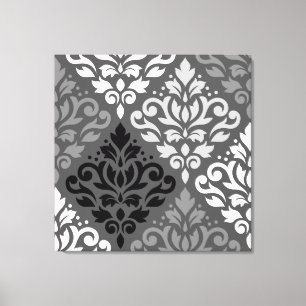 Scroll Damask Large Off-Set Ptn BW & Greys Canvas Print