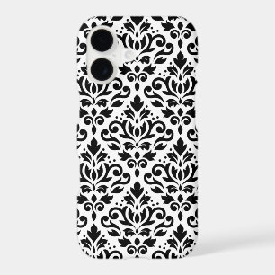 Scroll Damask Large Pattern Black on White
