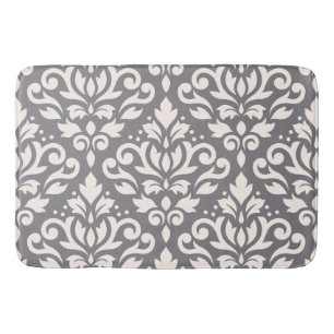 Scroll Damask Large Pattern Cream on Grey Bath Mat