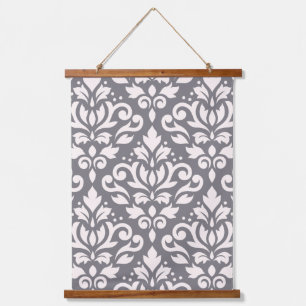 Scroll Damask Large Pattern Cream on Grey Hanging Tapestry