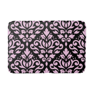 Scroll Damask Large Pattern Pink on Black Bath Mat